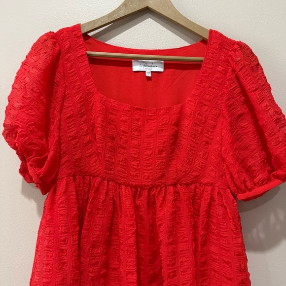 L'Academie Rene Babydoll Puff Sleeve Mini Dress Poppy Red XS - Picture 3 of 10